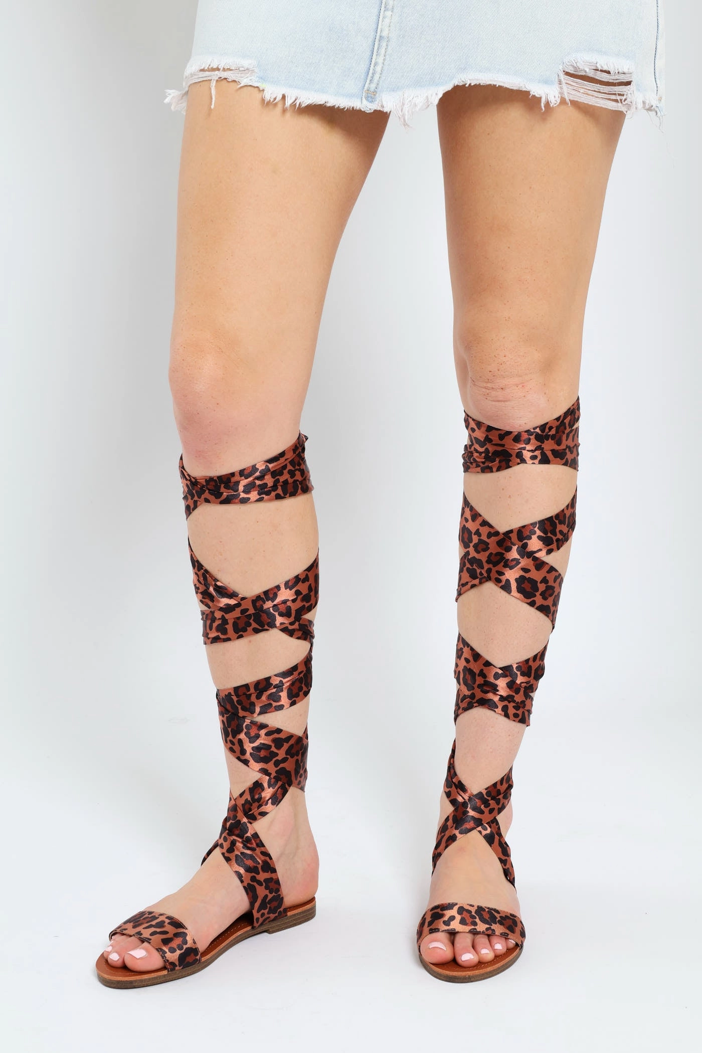 Cathalina Animal Print Lace-Up Flat Sandal