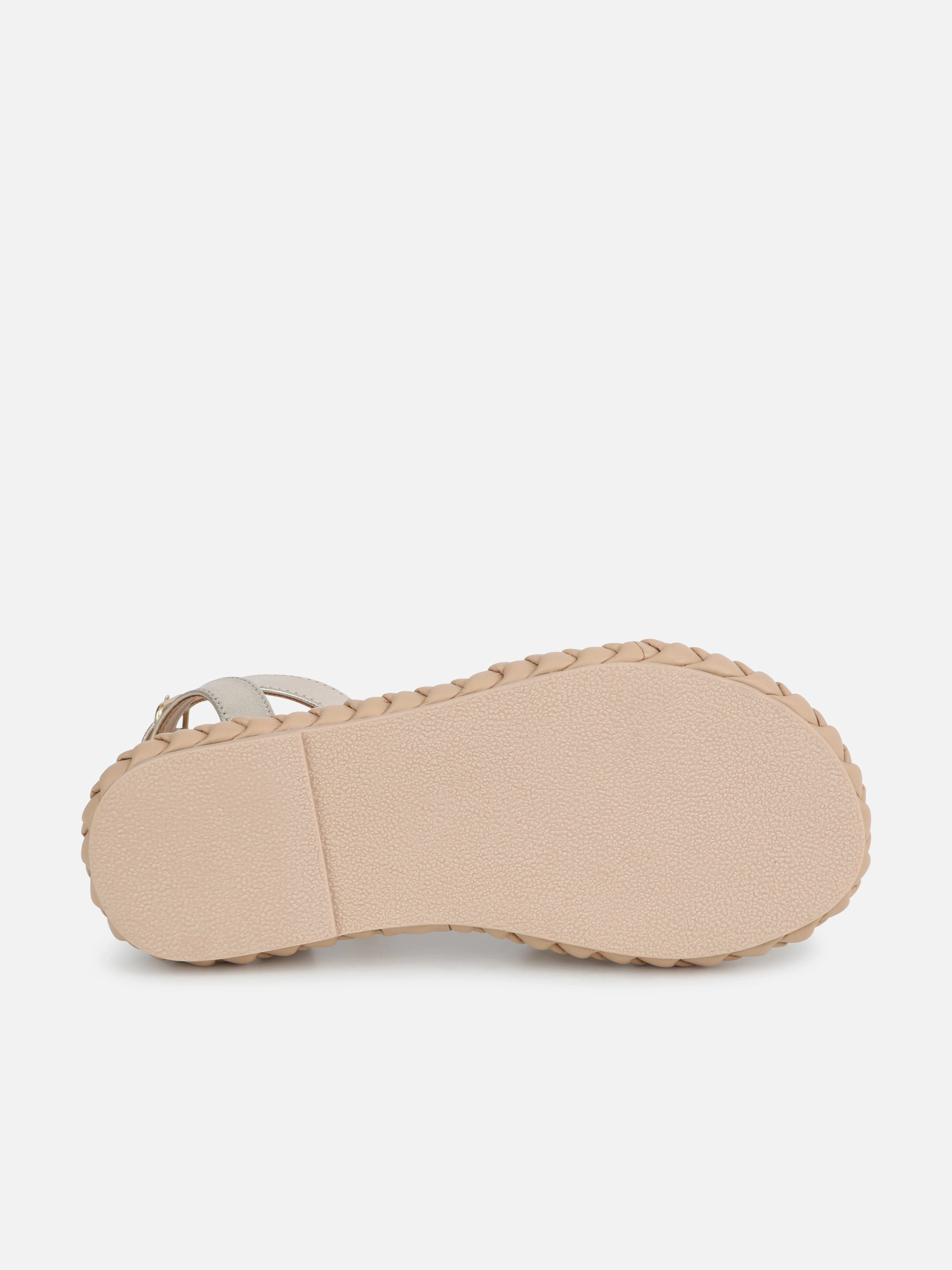 Chlo Girls Leather Strappy Sandals in Gold
