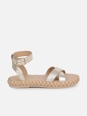 Chlo Girls Leather Strappy Sandals in Gold