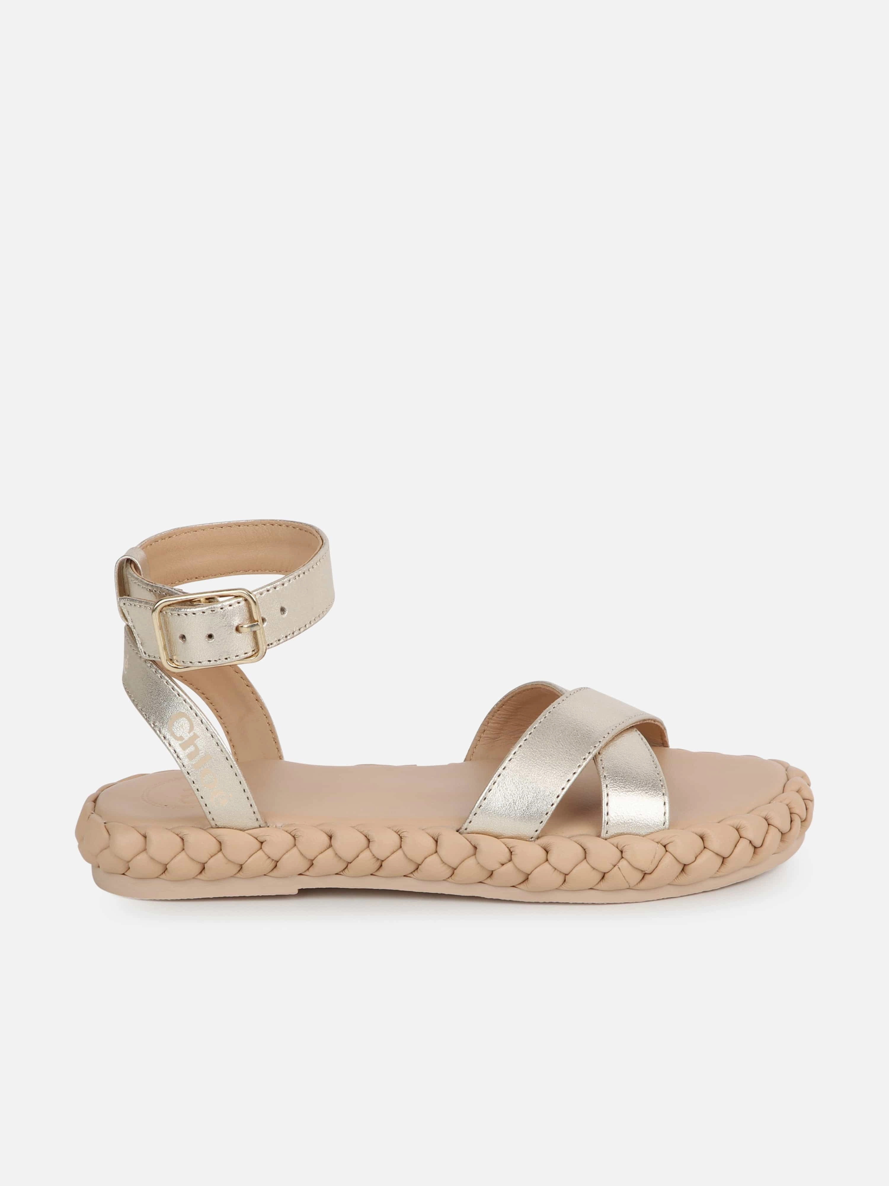 Chlo Girls Leather Strappy Sandals in Gold