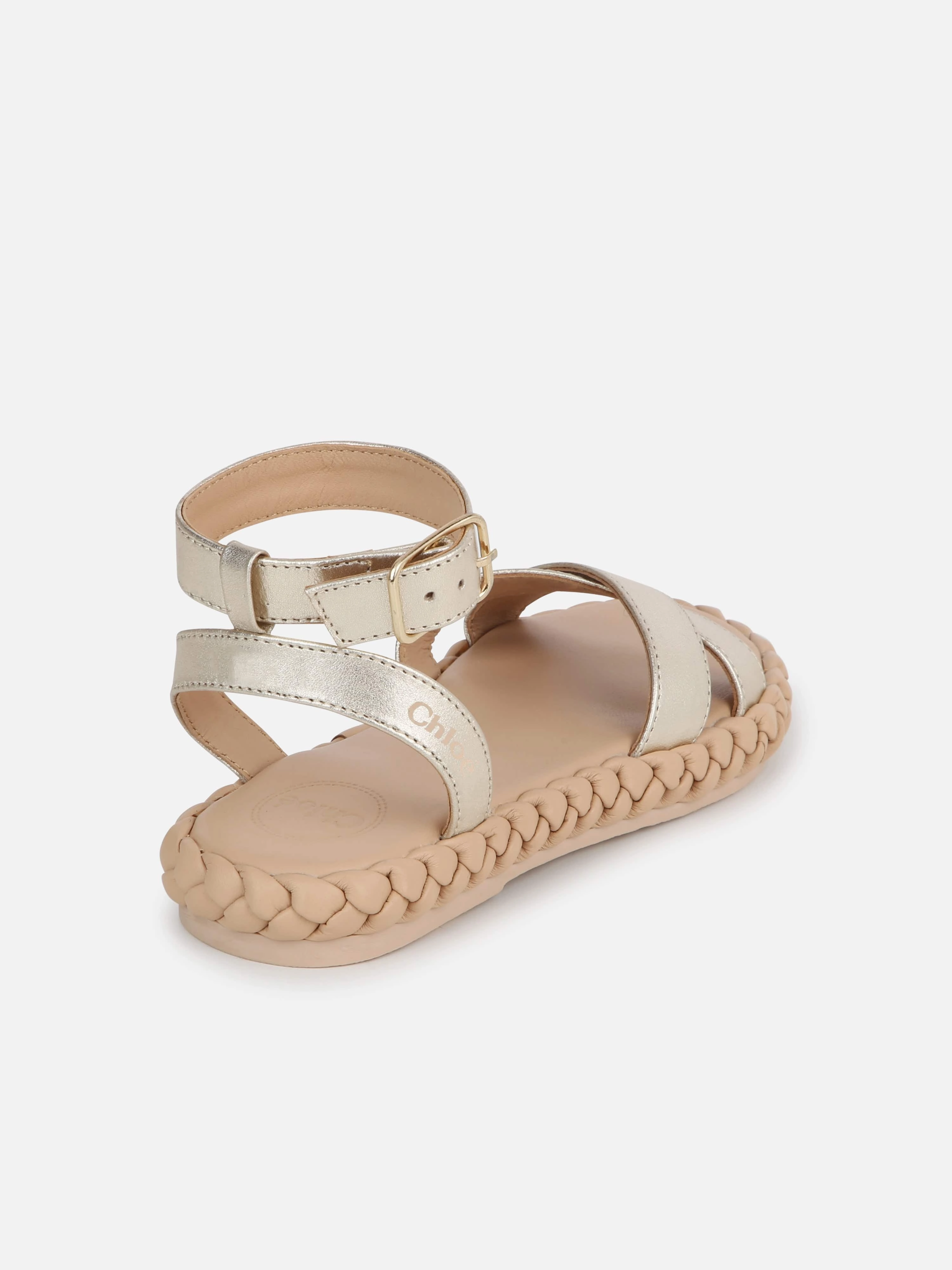 Chlo Girls Leather Strappy Sandals in Gold