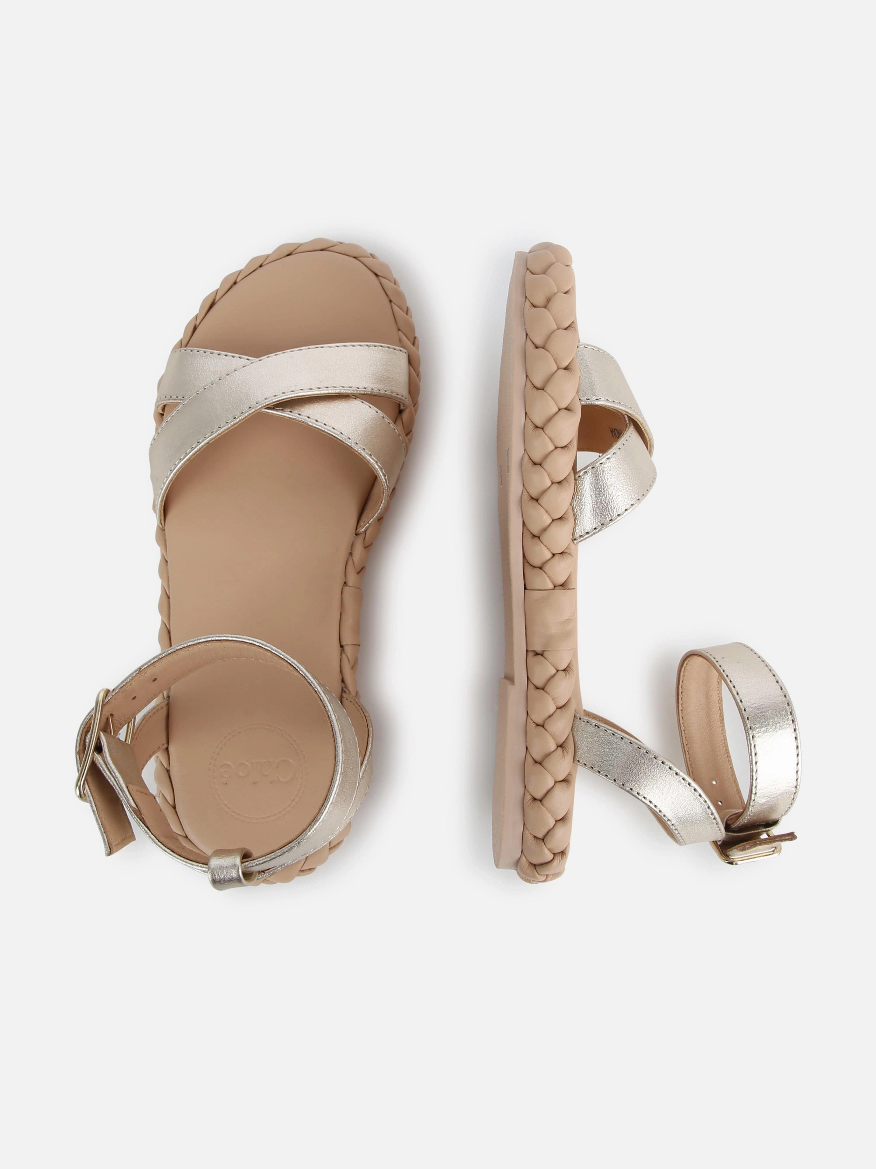 Chlo Girls Leather Strappy Sandals in Gold