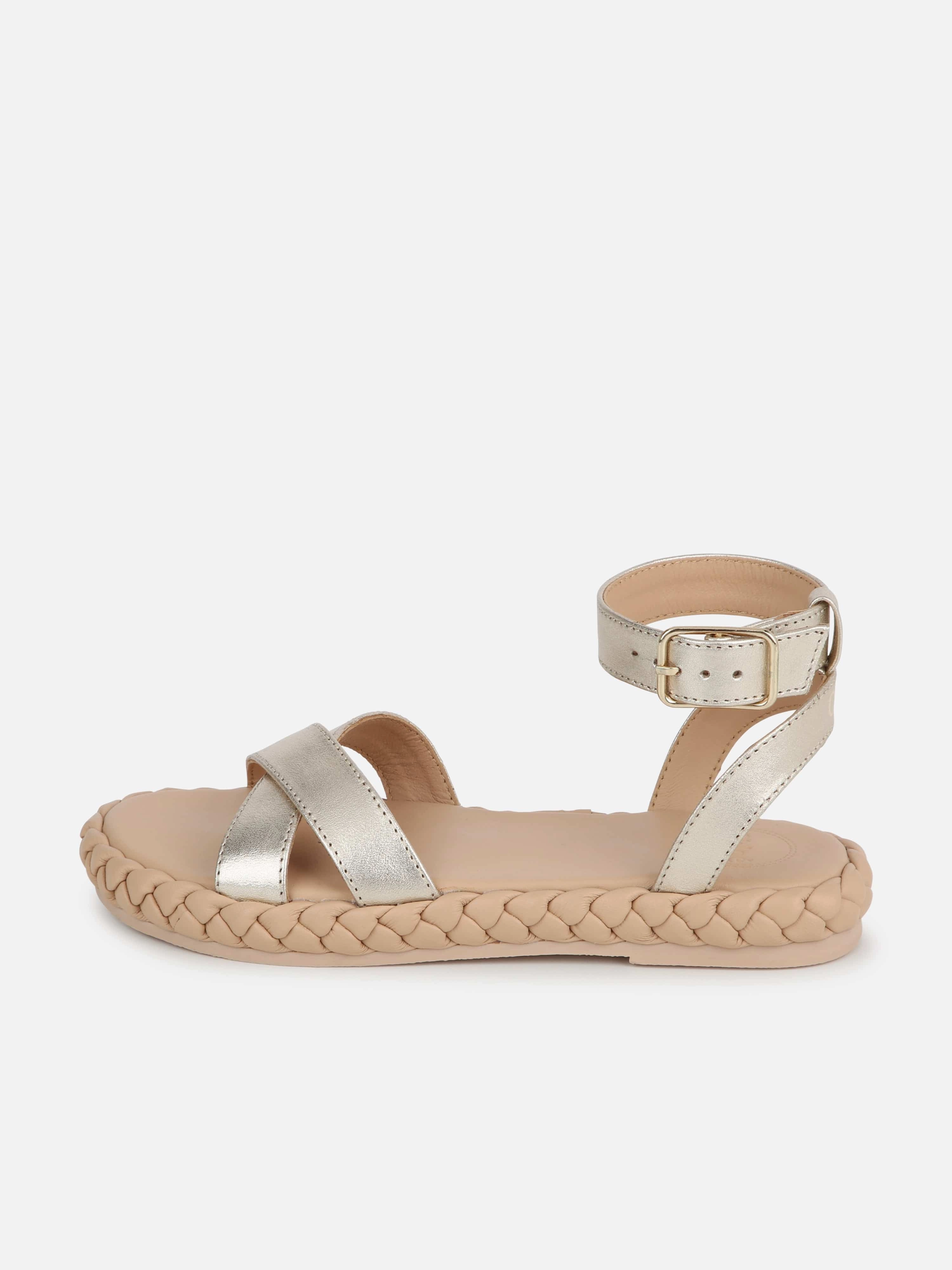 Chlo Girls Leather Strappy Sandals in Gold