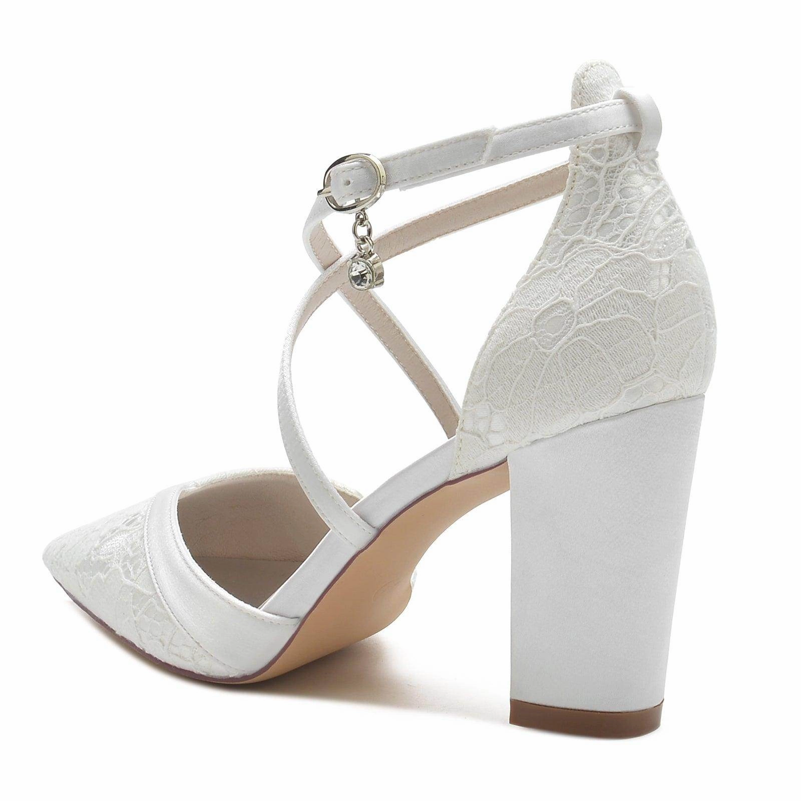 Chunky Heel 8.5cm Silk-Like Lace Shoes CK0191