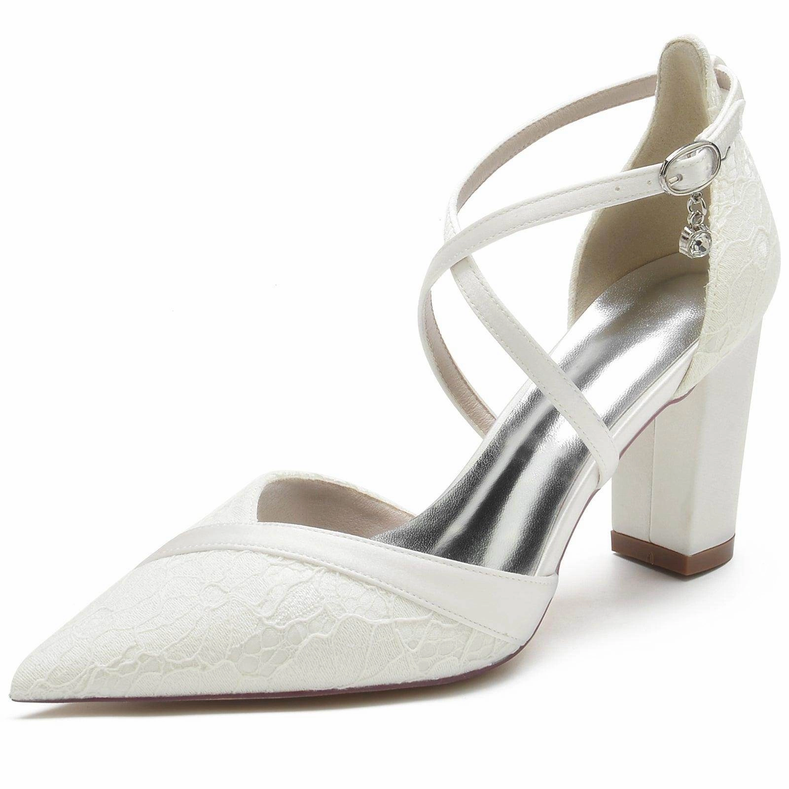Chunky Heel 8.5cm Silk-Like Lace Shoes CK0191