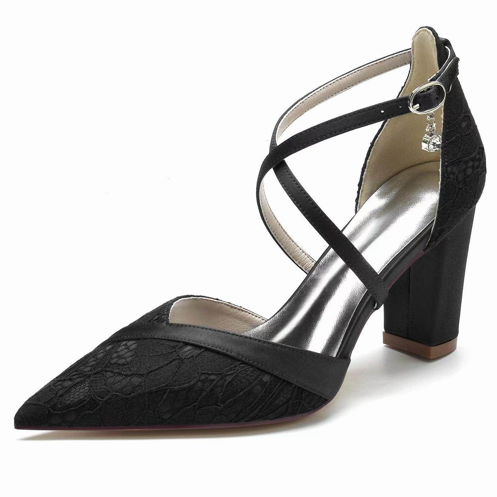 Chunky Heel 8.5cm Silk-Like Lace Shoes CK0191