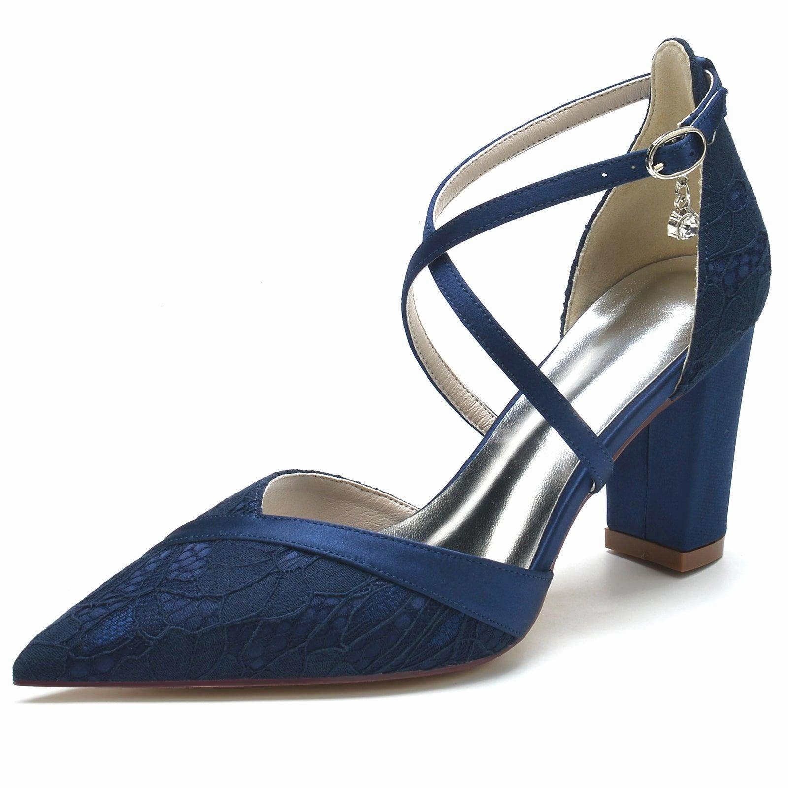 Chunky Heel 8.5cm Silk-Like Lace Shoes CK0191