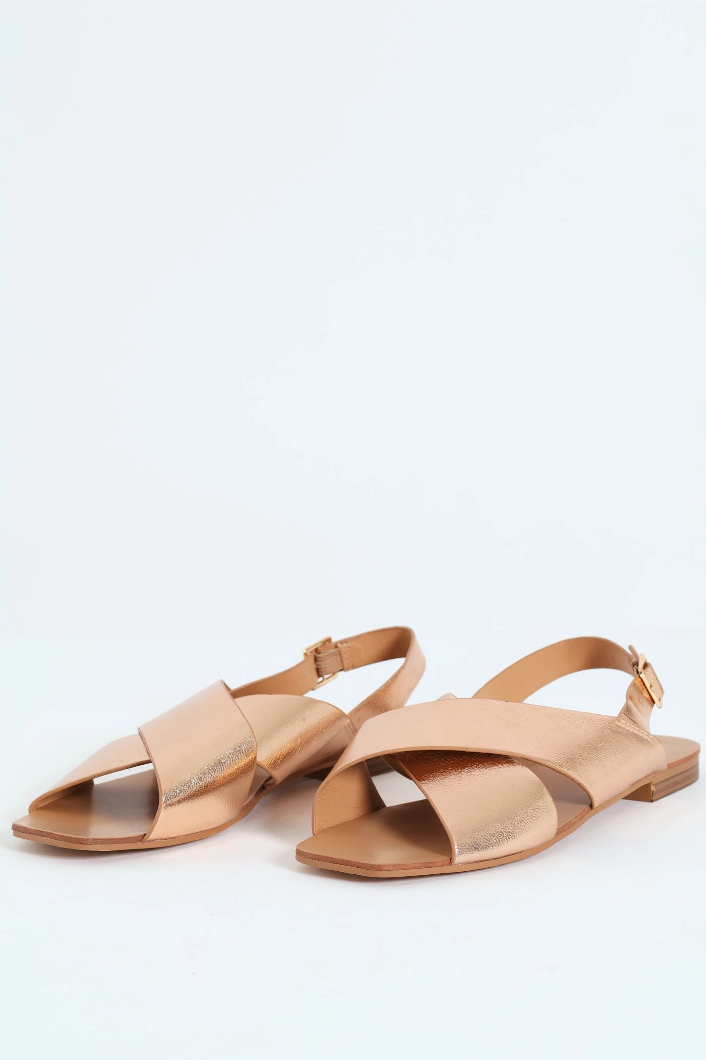 Cracked Mettalic Cross Strap Slingback Sandal - Rose Gold