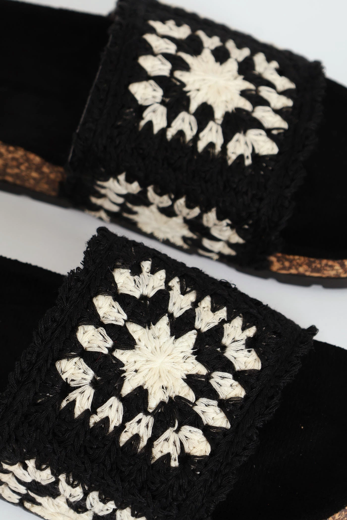 Crochet Mule Sandal On Cork Outsole - Black