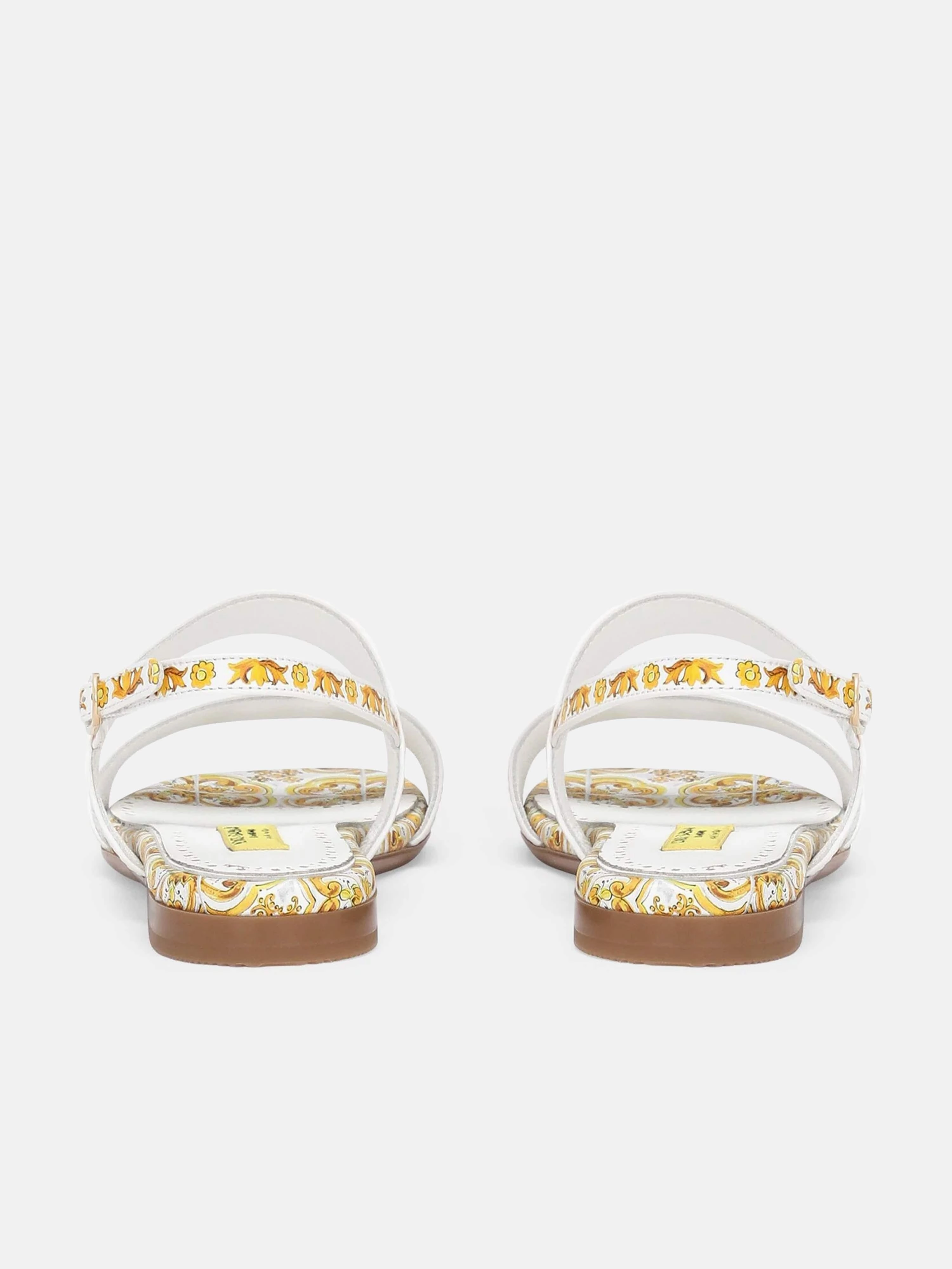 Dolce & Gabbana Girls Leather Maiolica Sandals in Yellow