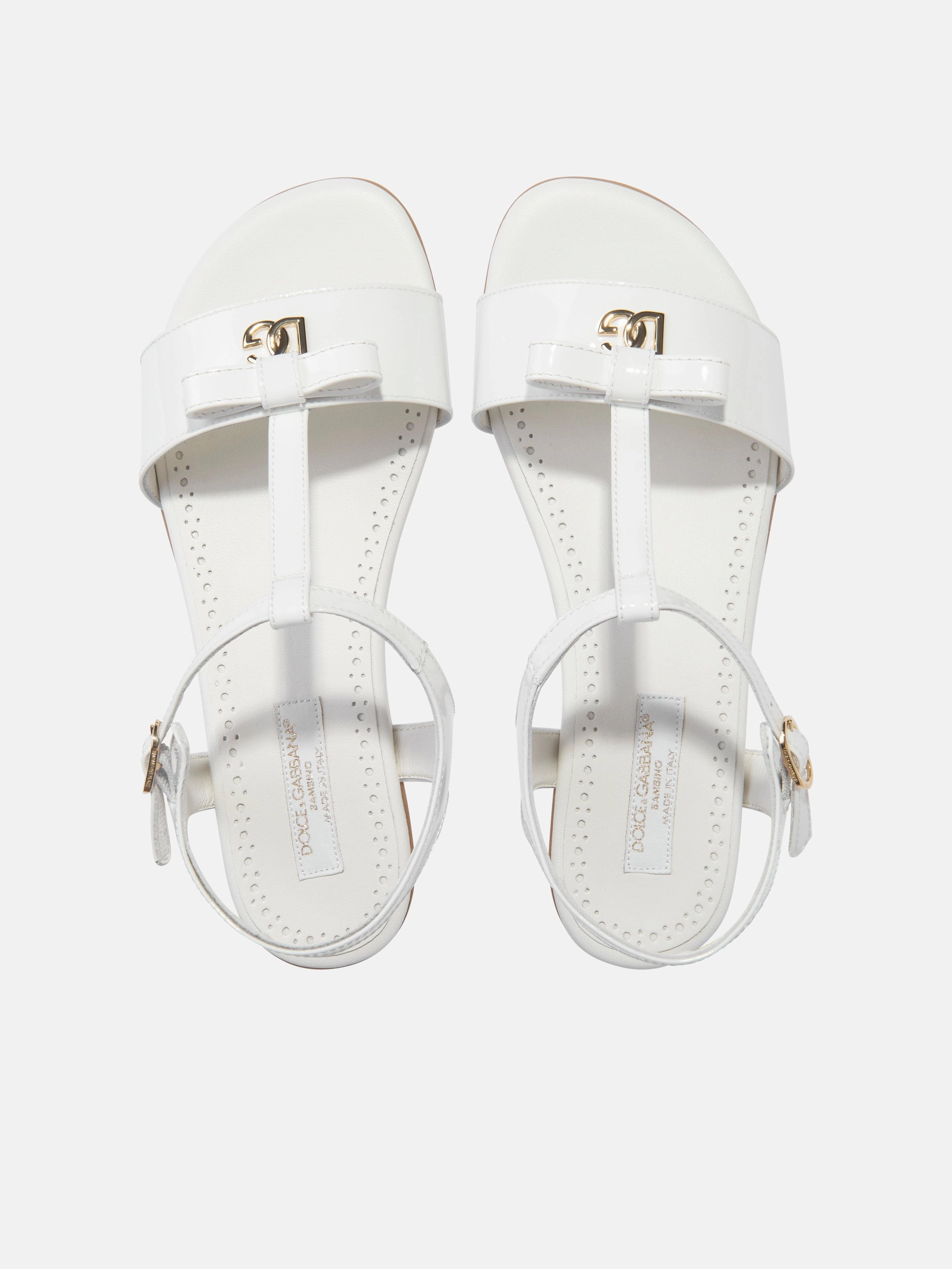 Dolce & Gabbana Girls Patent Leather Sandals in White