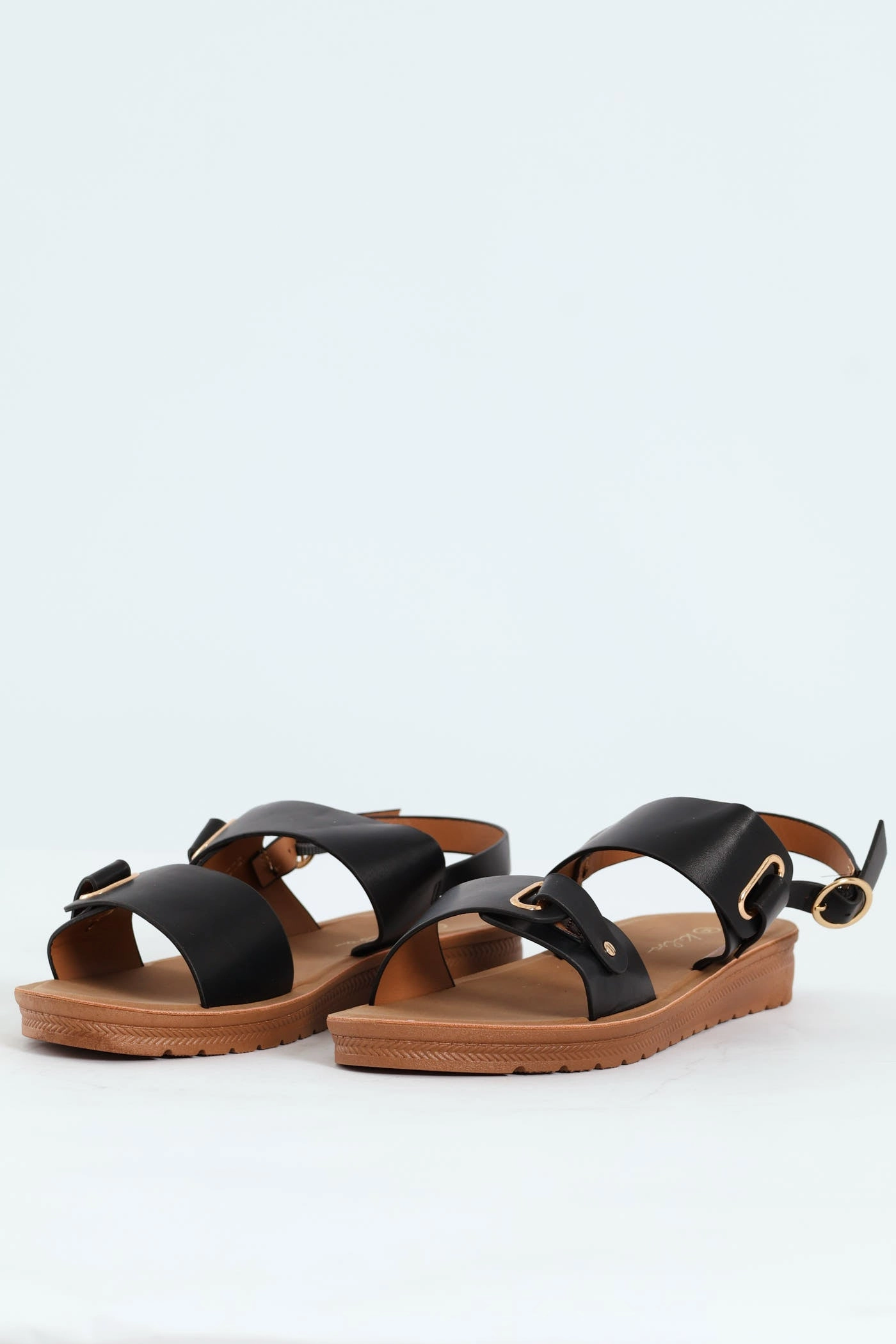 Double Band Slingback Sandal On Comfort Outsole - Black