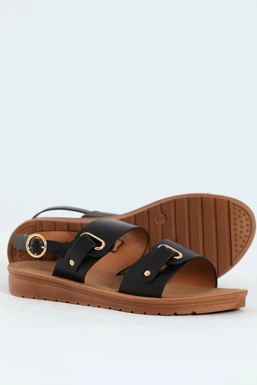 Double Band Slingback Sandal On Comfort Outsole - Black
