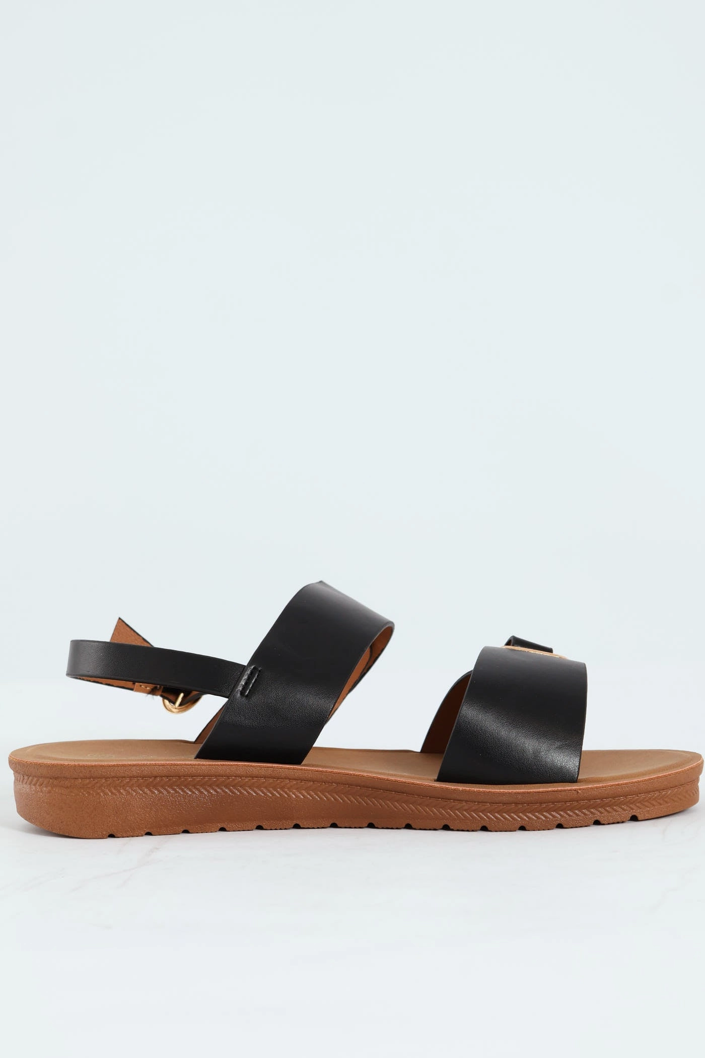 Double Band Slingback Sandal On Comfort Outsole - Black