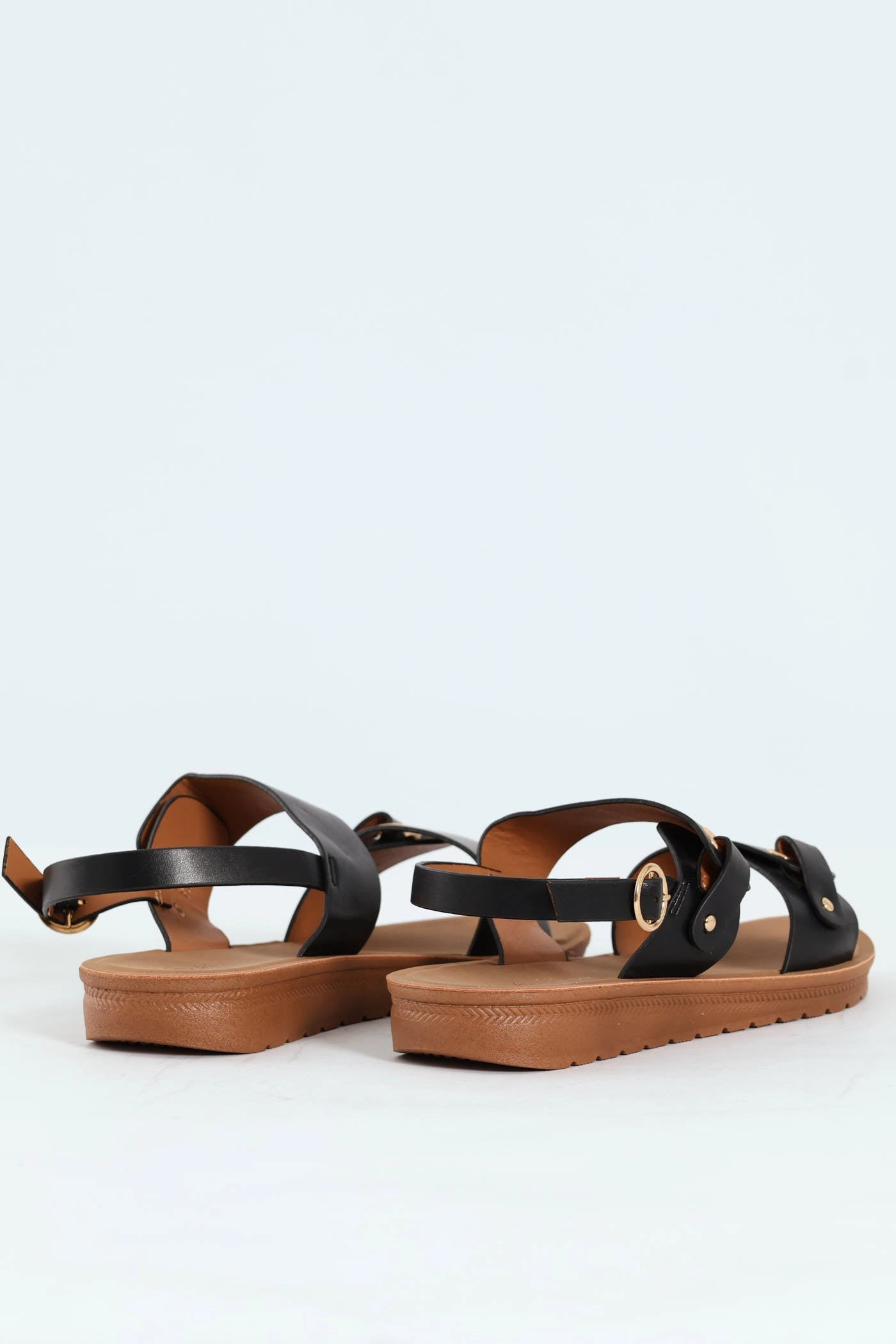 Double Band Slingback Sandal On Comfort Outsole - Black