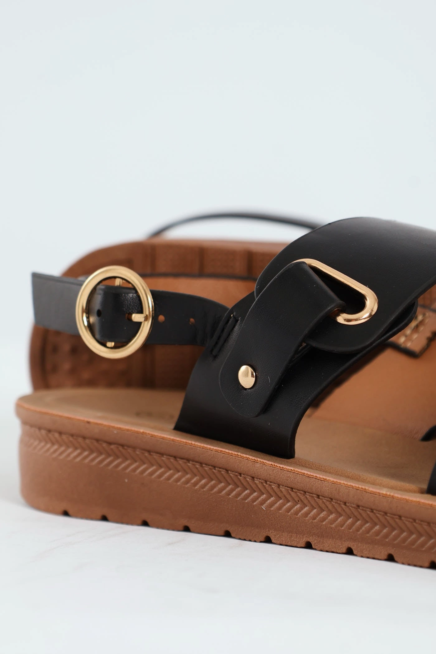 Double Band Slingback Sandal On Comfort Outsole - Black