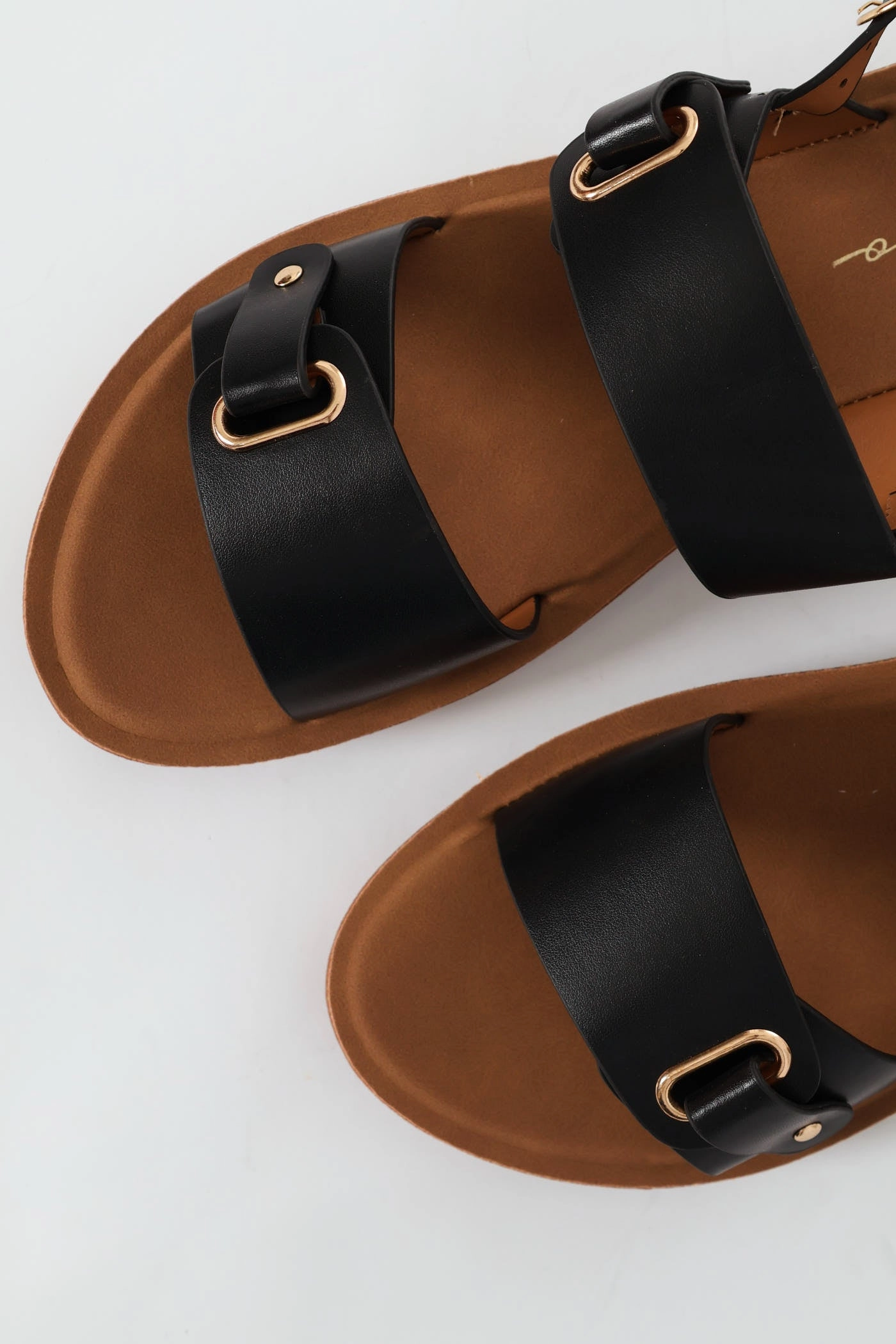 Double Band Slingback Sandal On Comfort Outsole - Black