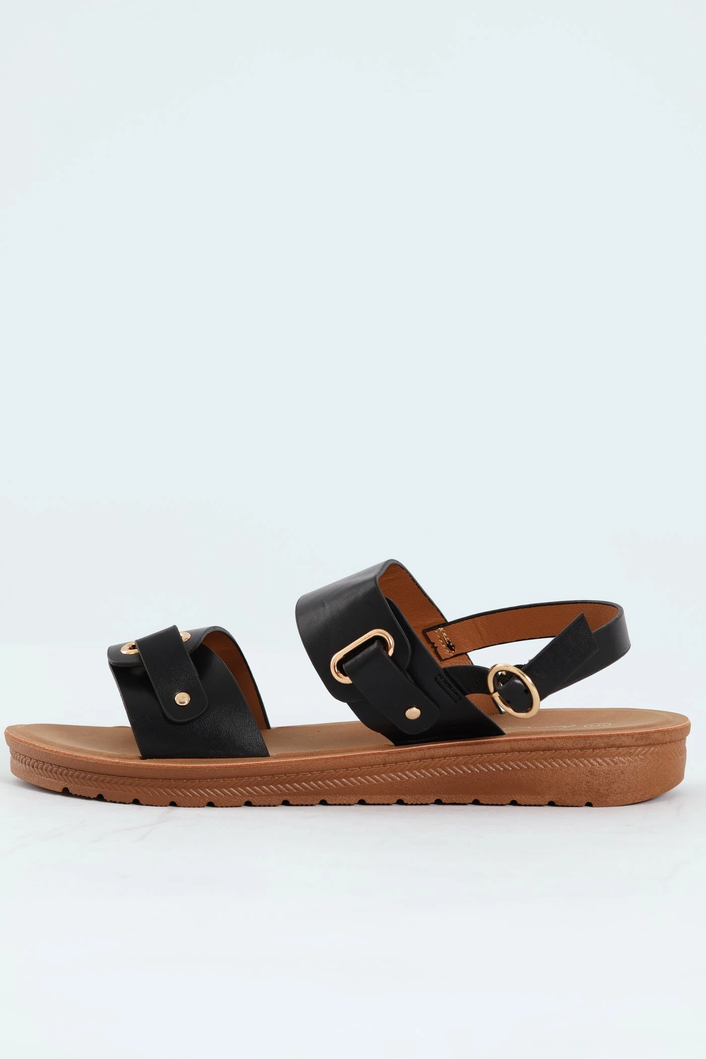 Double Band Slingback Sandal On Comfort Outsole - Black