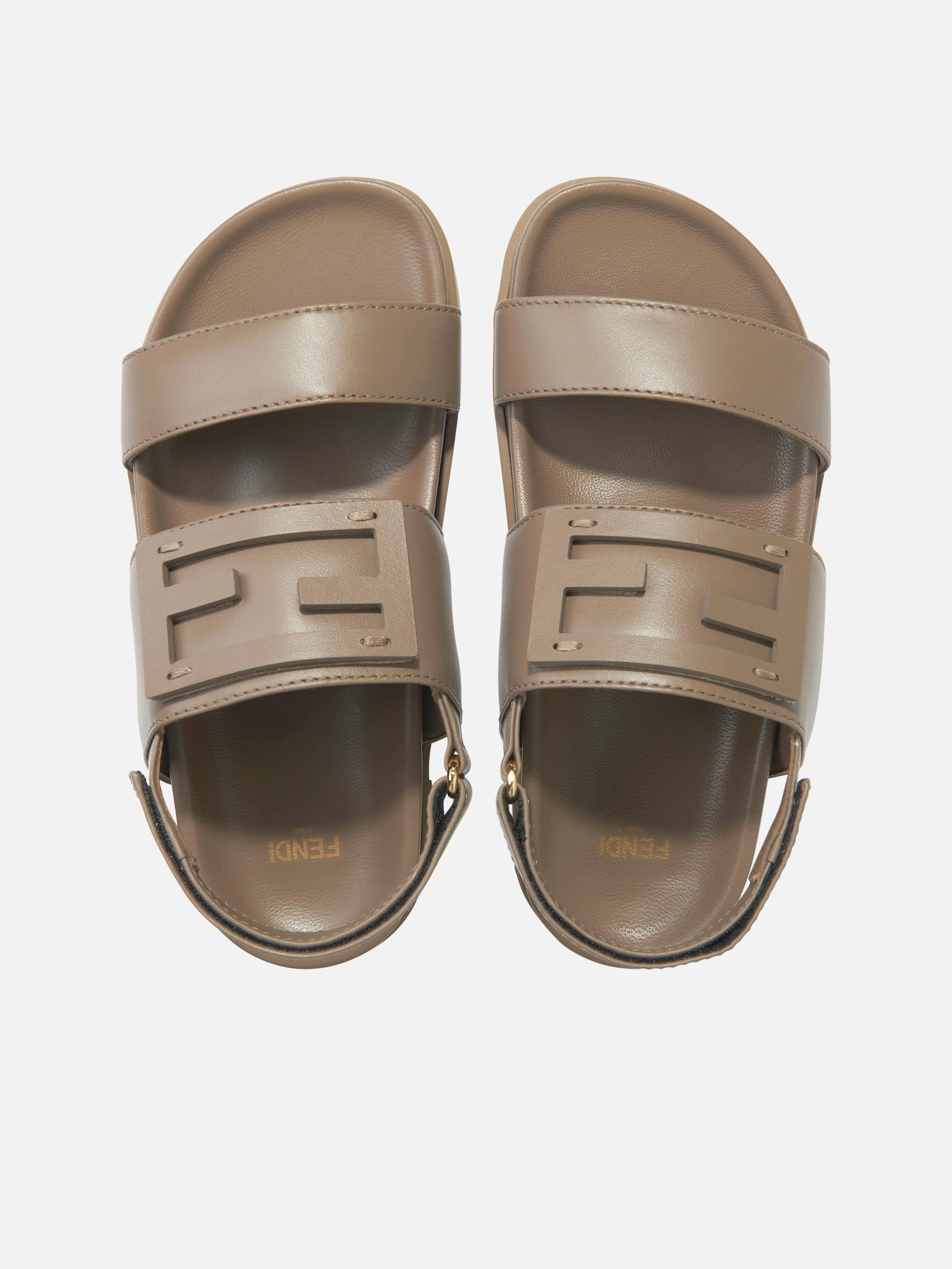 Fendi Kids Leather FF Logo Sandals in Beige