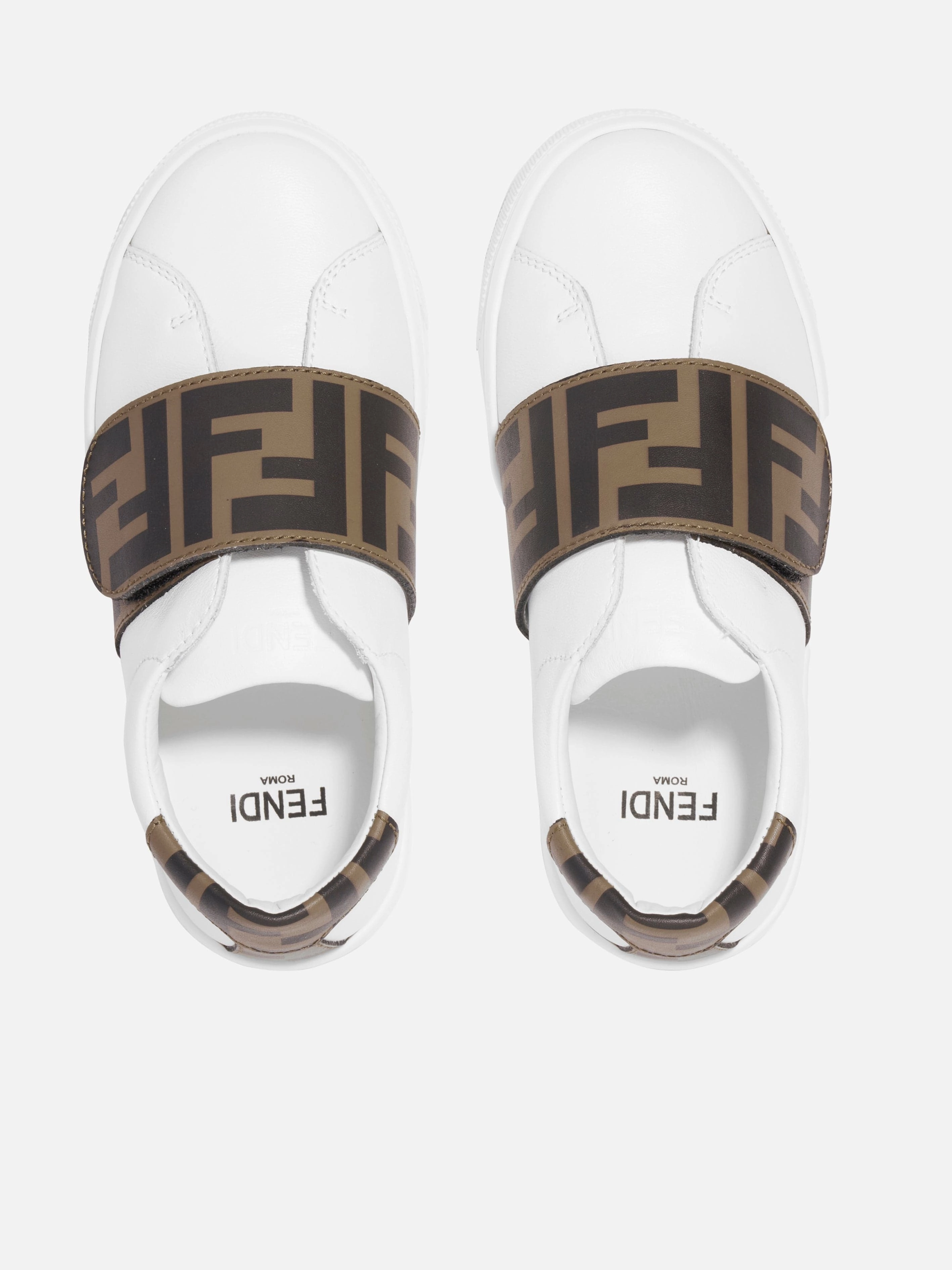 Fendi Kids Leather FF Logo Trainers in White