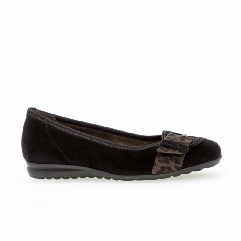 Gabor Women's 52.626.67 Buckle Ballet Flat - Black w/Mini Leopard