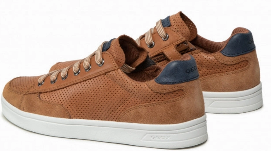 Geox DJ Rock Cognac Navy Lace Design Zipper Sneakers