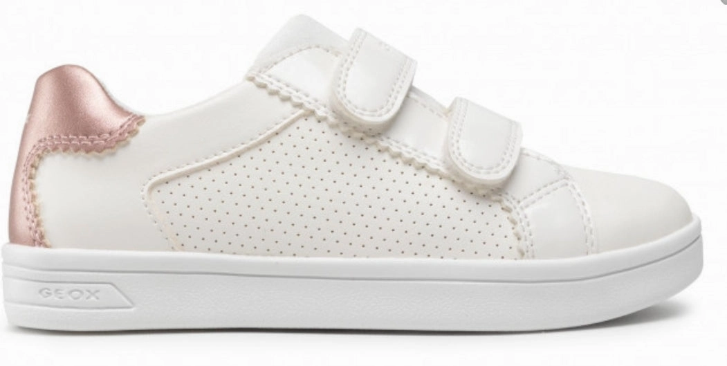 Geox DJ Rock Girls White Rose Double Velcro Sneakers