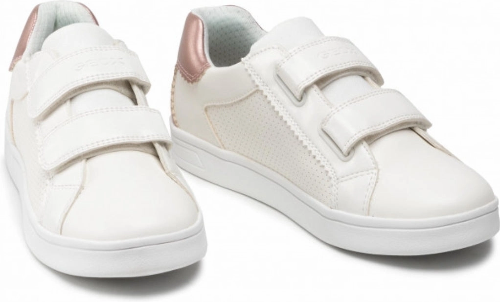 Geox DJ Rock Girls White Rose Double Velcro Sneakers