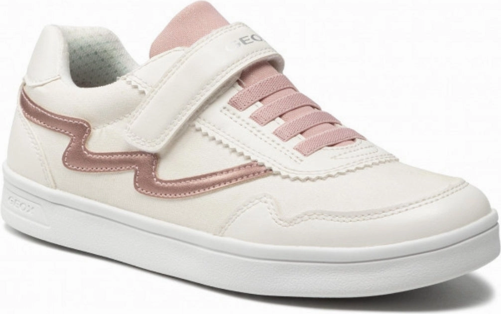 Geox DJ Rock Girls White Rose Velcro Laces Design Sneakers
