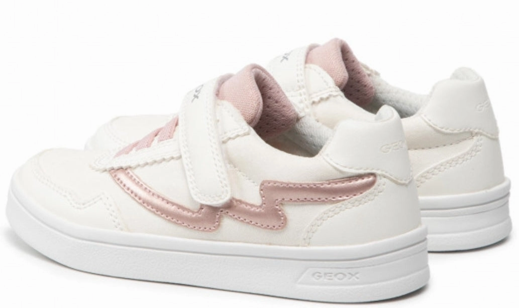 Geox DJ Rock Girls White Rose Velcro Laces Design Sneakers