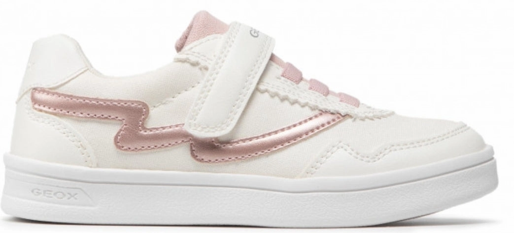 Geox DJ Rock Girls White Rose Velcro Laces Design Sneakers