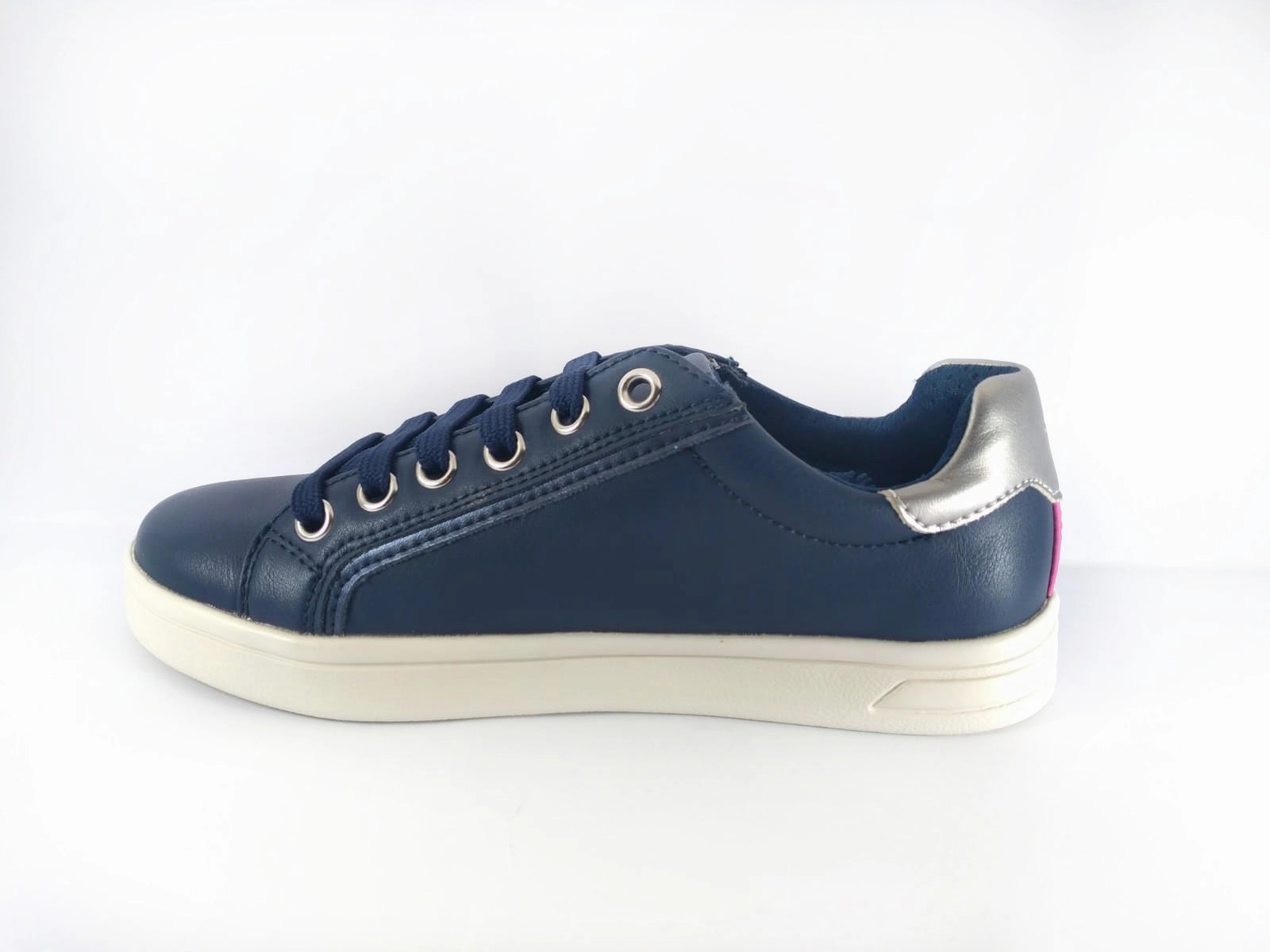 Geox DJrock Girls Navy Silver Leather Sneakers