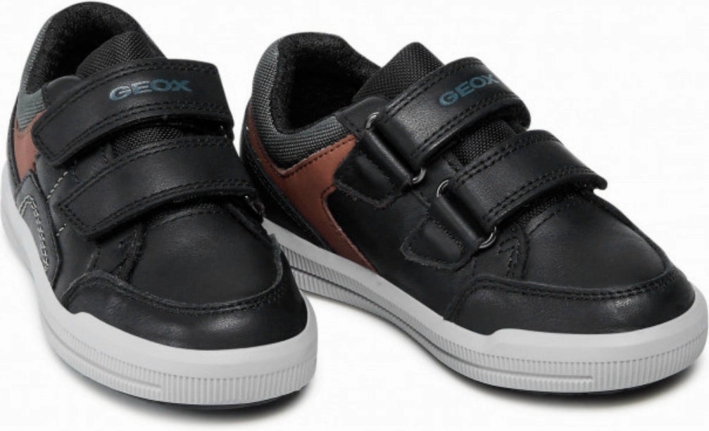 Geox J Arzach Black Rust Velcro Sneakers