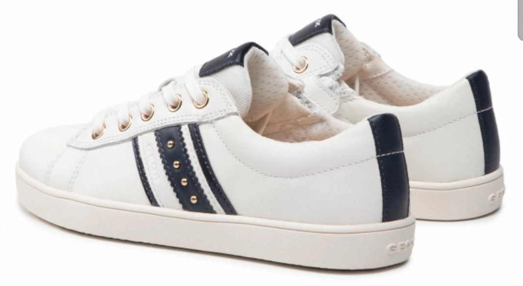 Geox Kathe White Navy Leather Lace up Sneakers