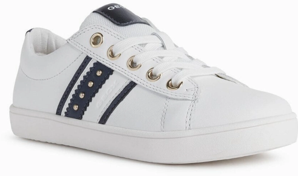 Geox Kathe White Navy Leather Lace up Sneakers