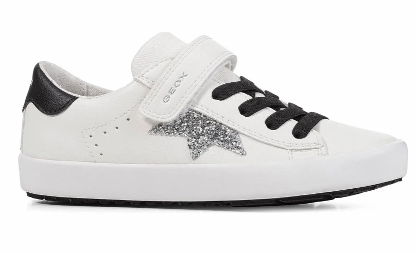 Geox Kilwi Glitter Star Velcro White Black Sneakers