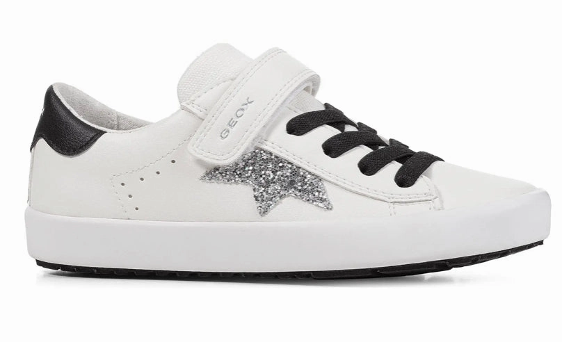 Geox Kilwi Glitter Star Velcro White Black Sneakers