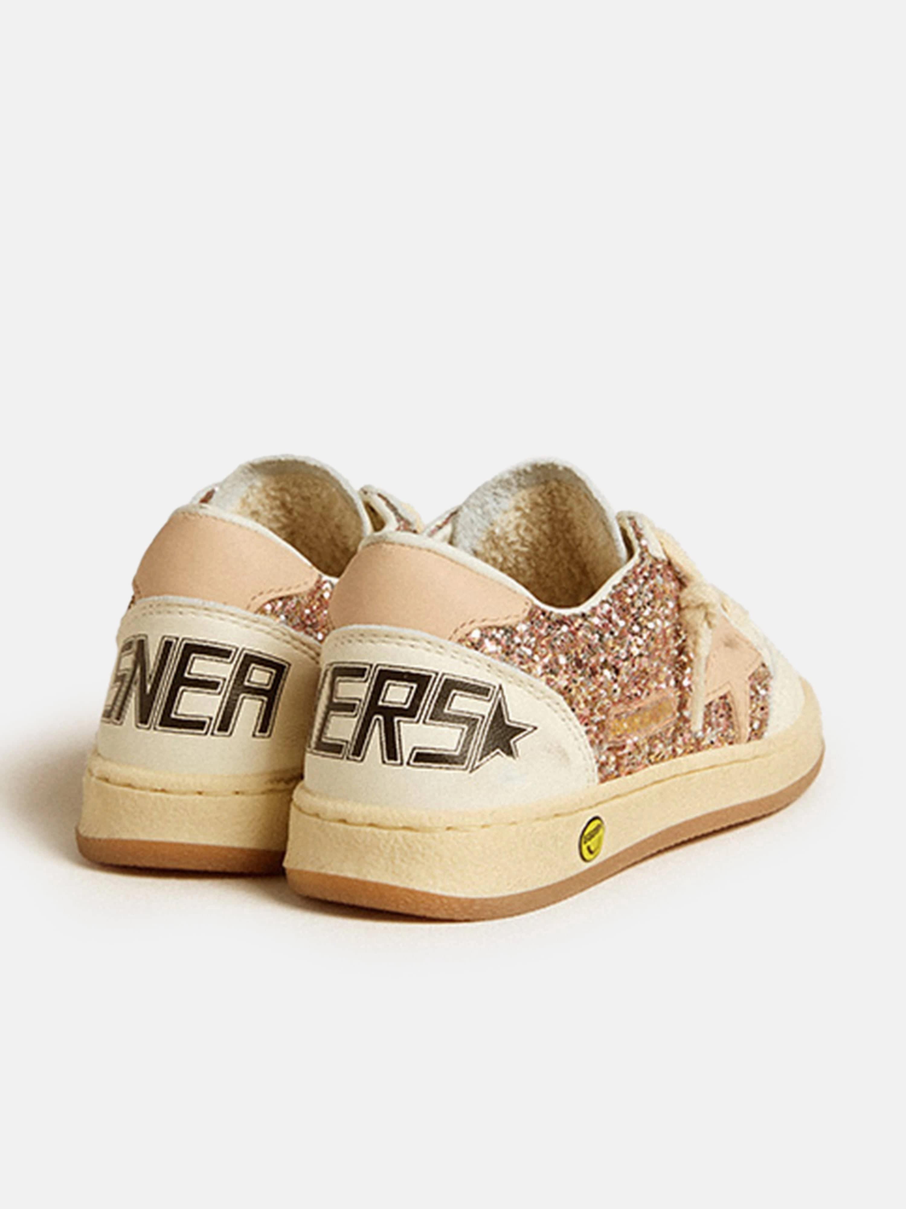 Girls Ballstar Glitter and Leather Trainers in Pink