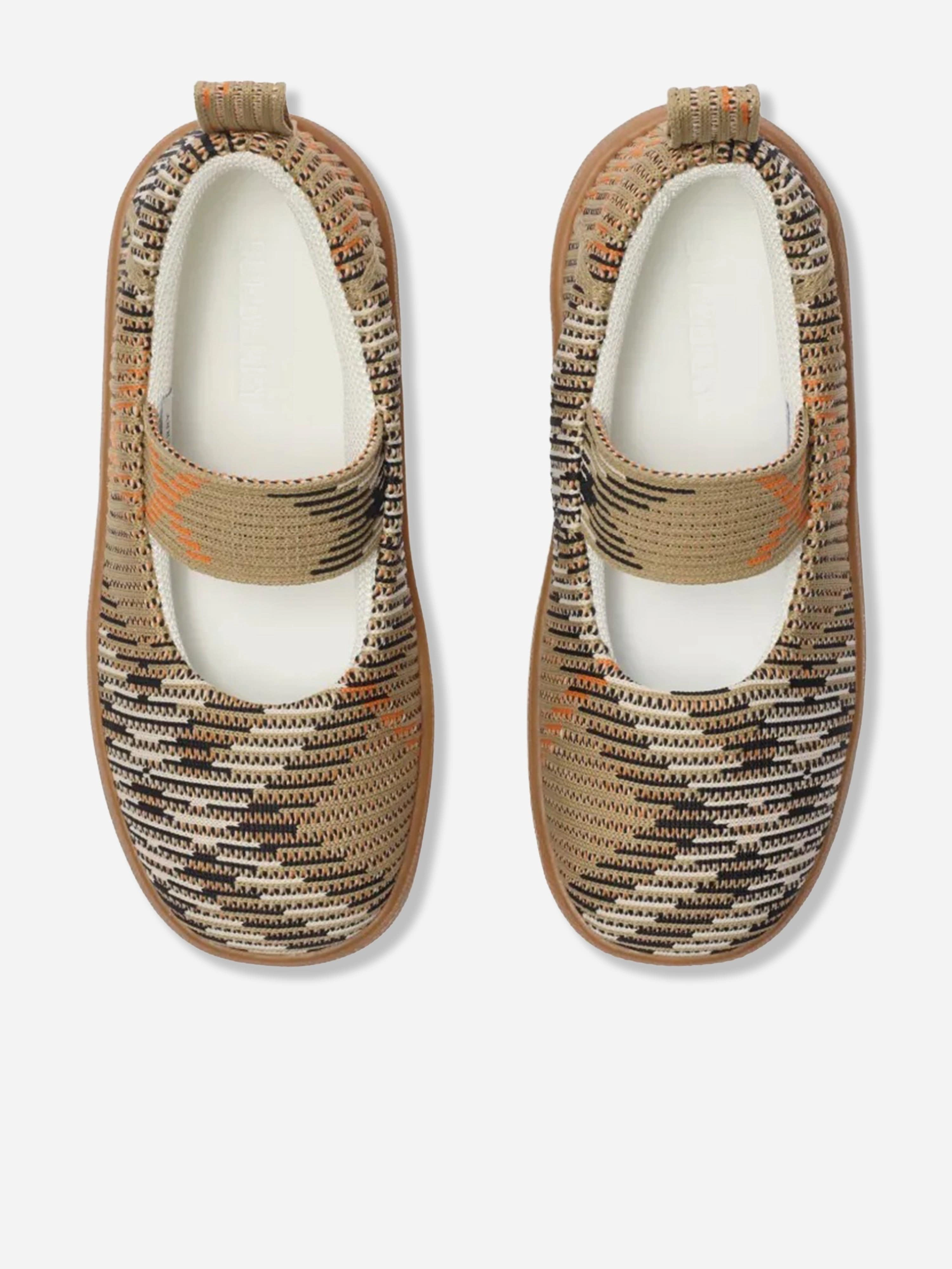 Girls Check Sutton Pumps in Beige