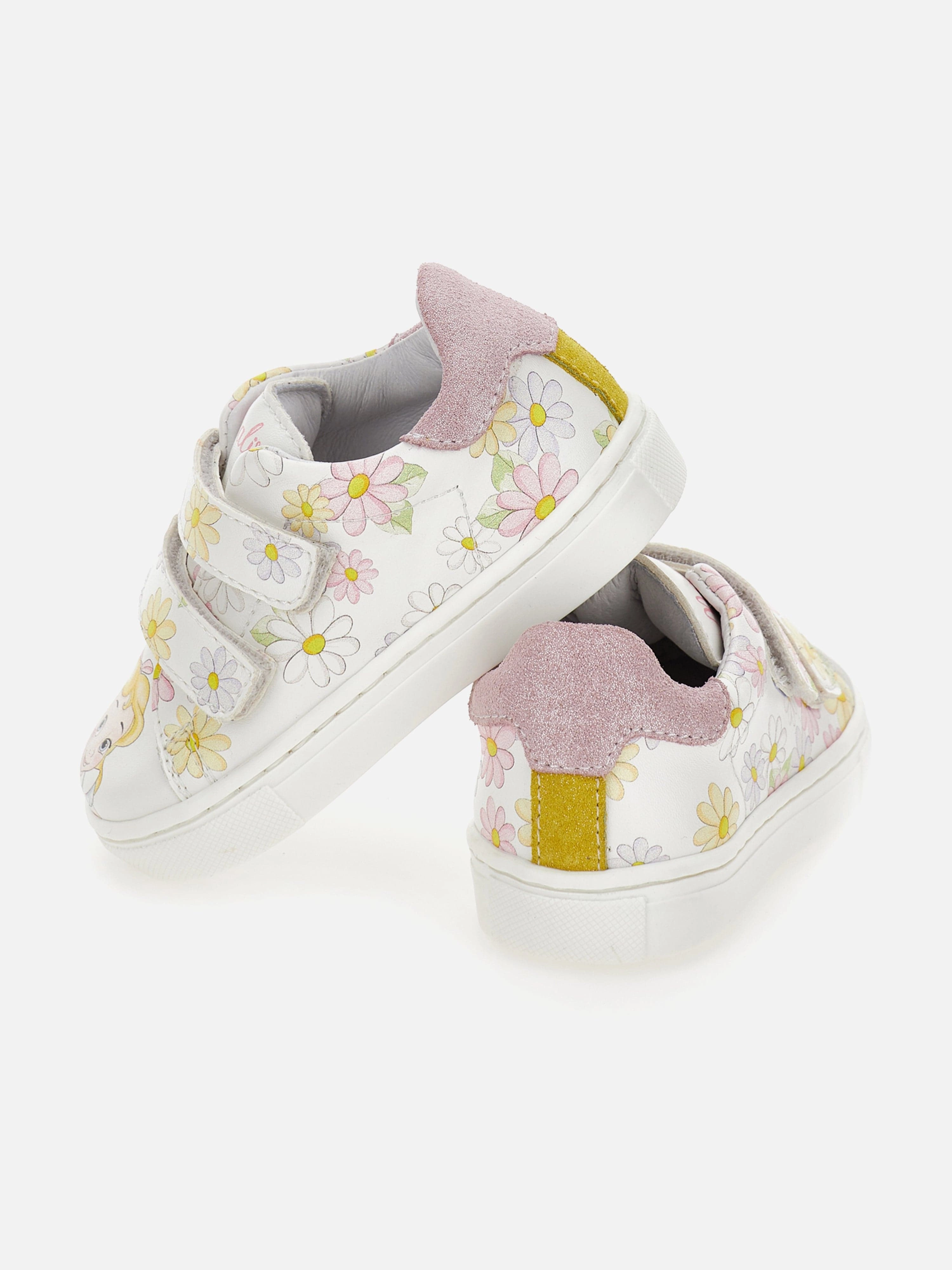 Girls Daisy Print Trainers in White