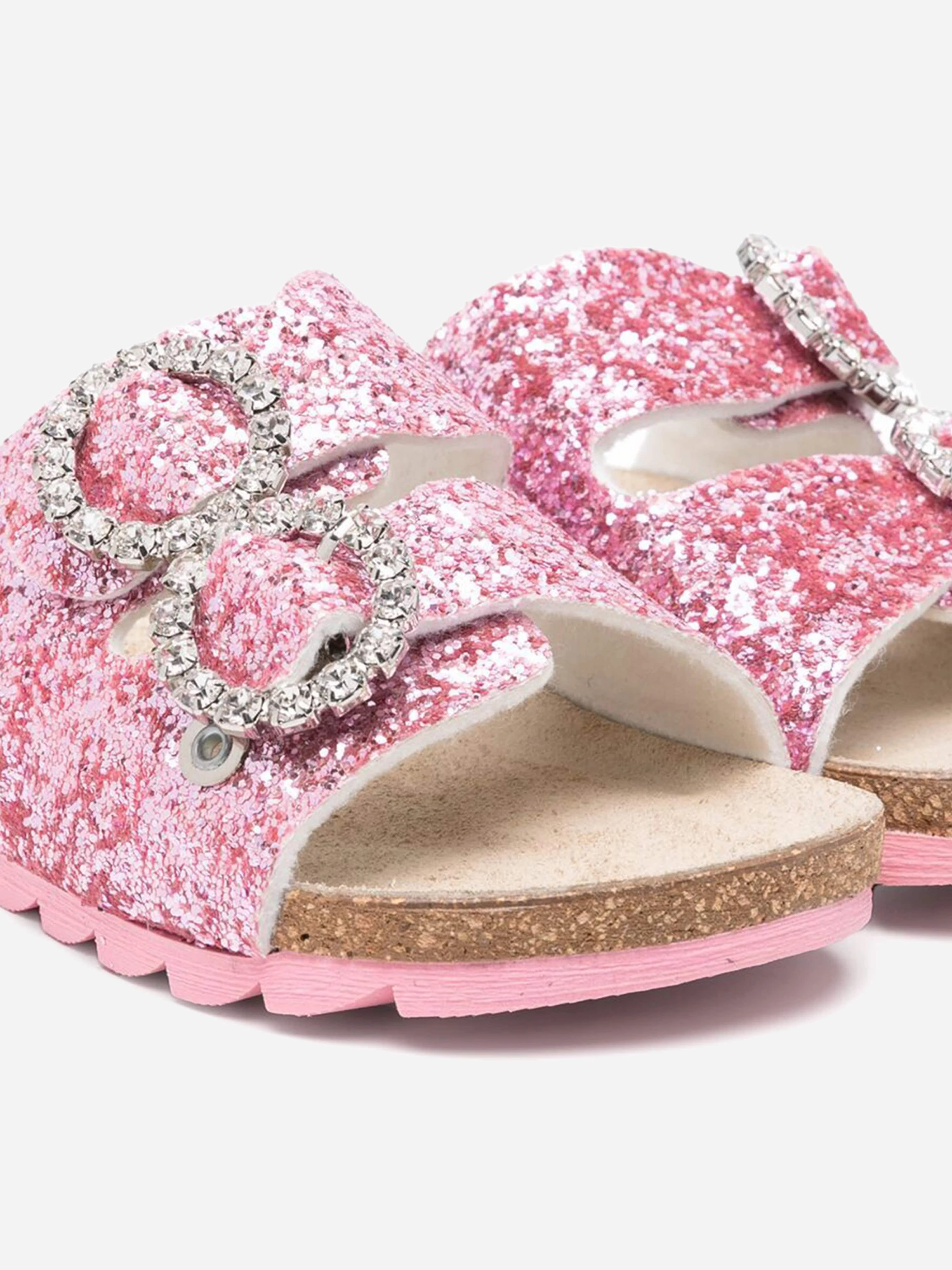 Girls Jewel Buckle Glitter Sandals in Pink