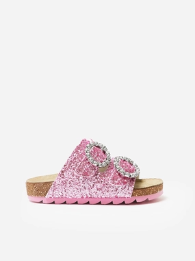 Girls Jewel Buckle Glitter Sandals in Pink