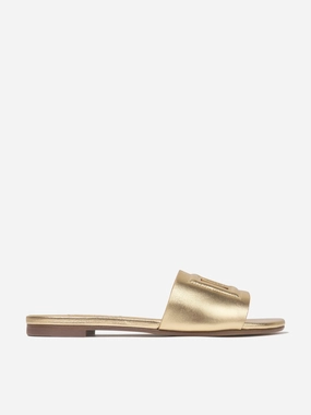 Girls Leather Logo Slider Sandals In Gold