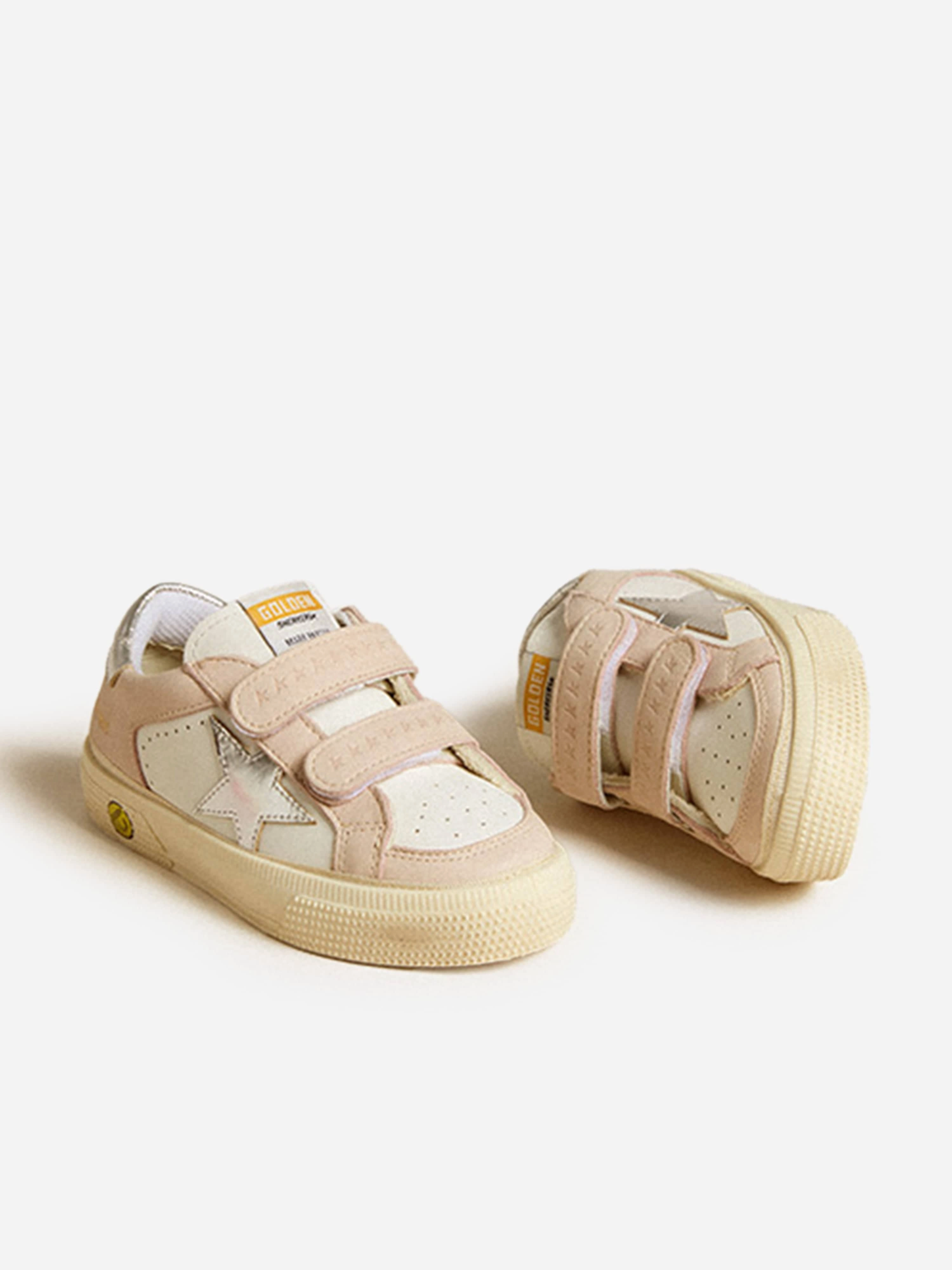 Girls Leather May School Trainers in White