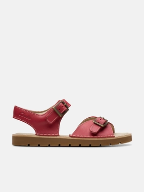 Girls Leather Play Sun Reef Sandals in Red