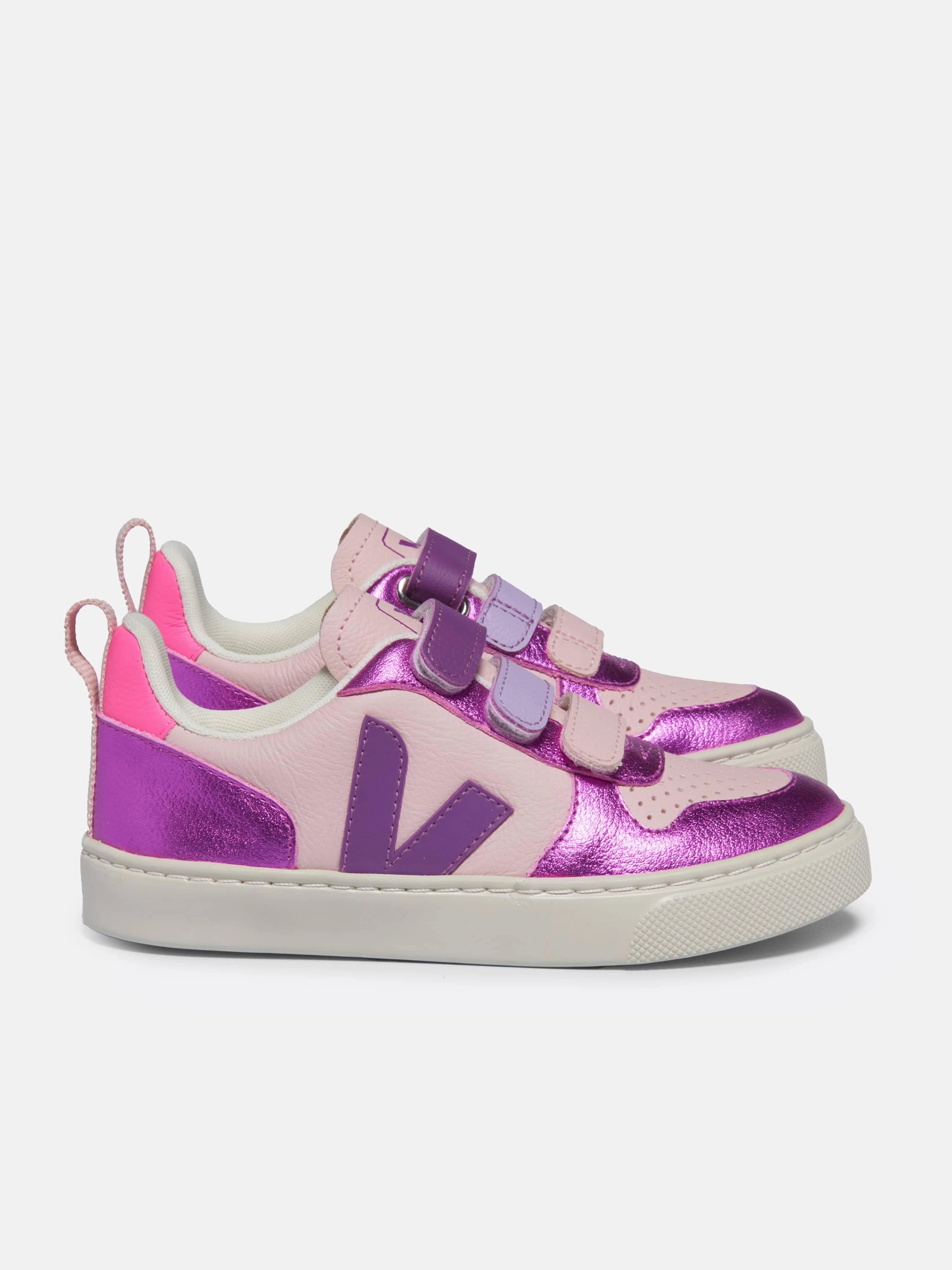 Girls V-10 Leather Traners in Purple