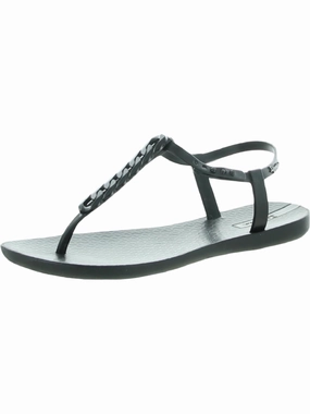 Grendene Womens Faux Leather Flat Thong Sandals