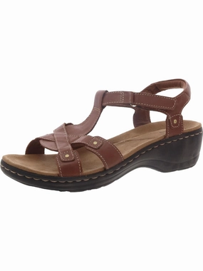 Hayla Flute Womens Leather Wedges T-Strap Sandals