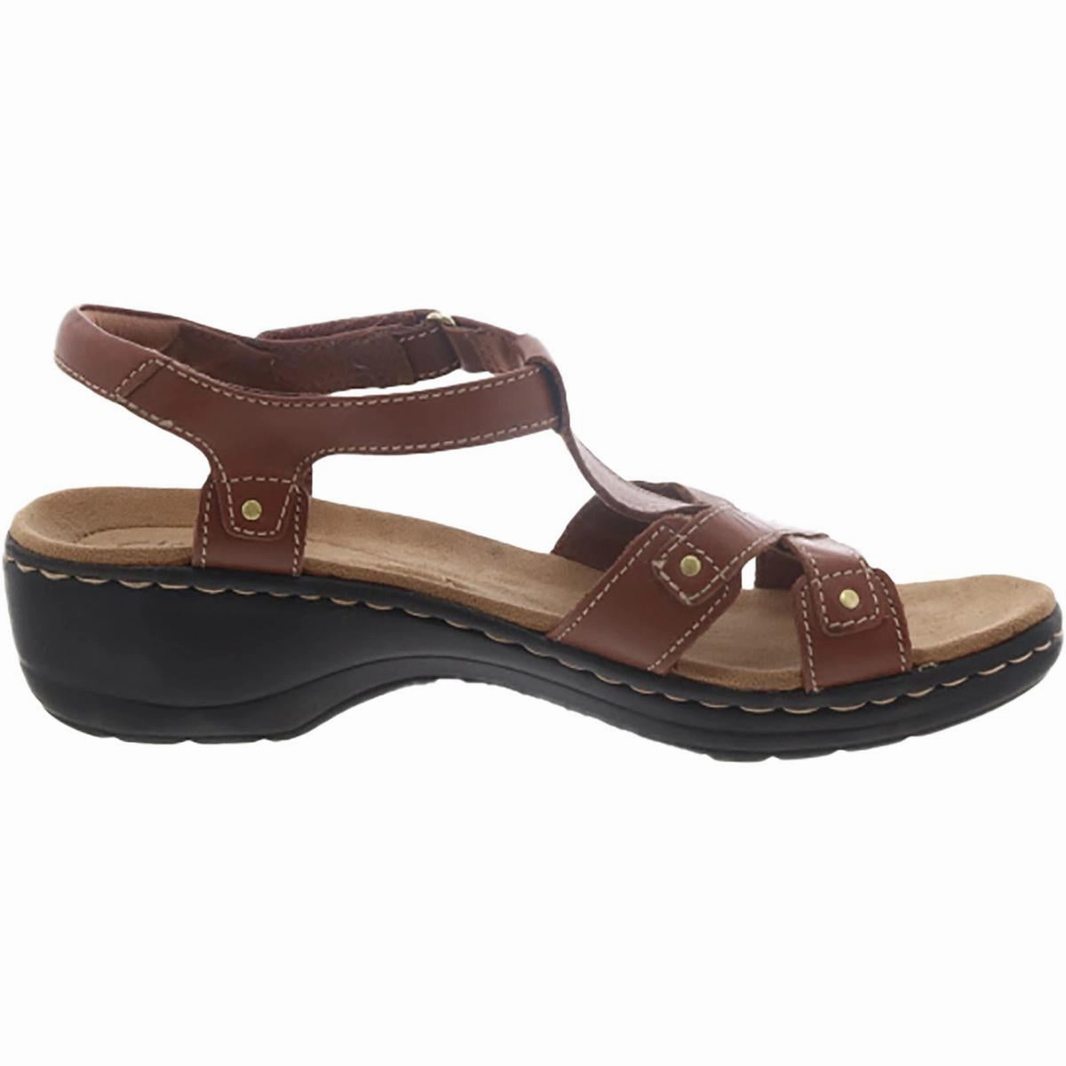 Hayla Flute Womens Leather Wedges T-Strap Sandals