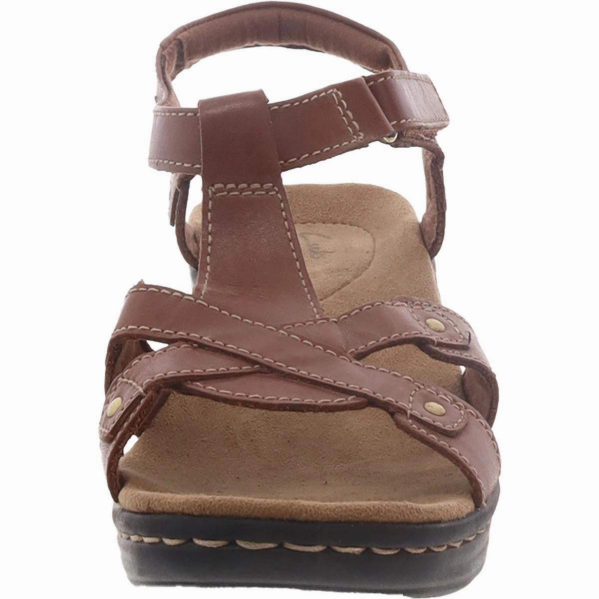 Hayla Flute Womens Leather Wedges T-Strap Sandals